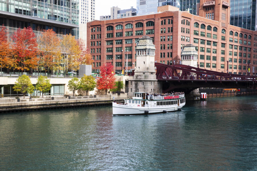 Chicago's First Lady takes a fall cruise on the Chicago River.
